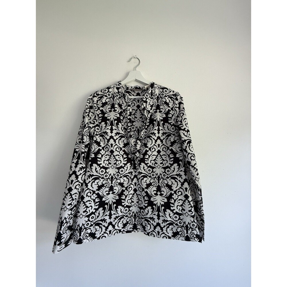 Tommy Bahama Black White Baroque Floral Jacket Blazer Sz S 100% Cotton Lightwei